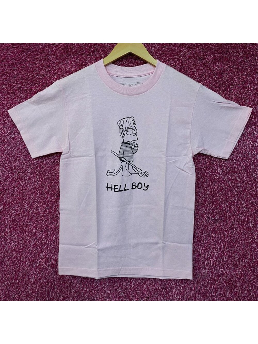 Superrradical x Lil Peep Hellboy Bart Simpson Illustration Light Pink Graphic T-